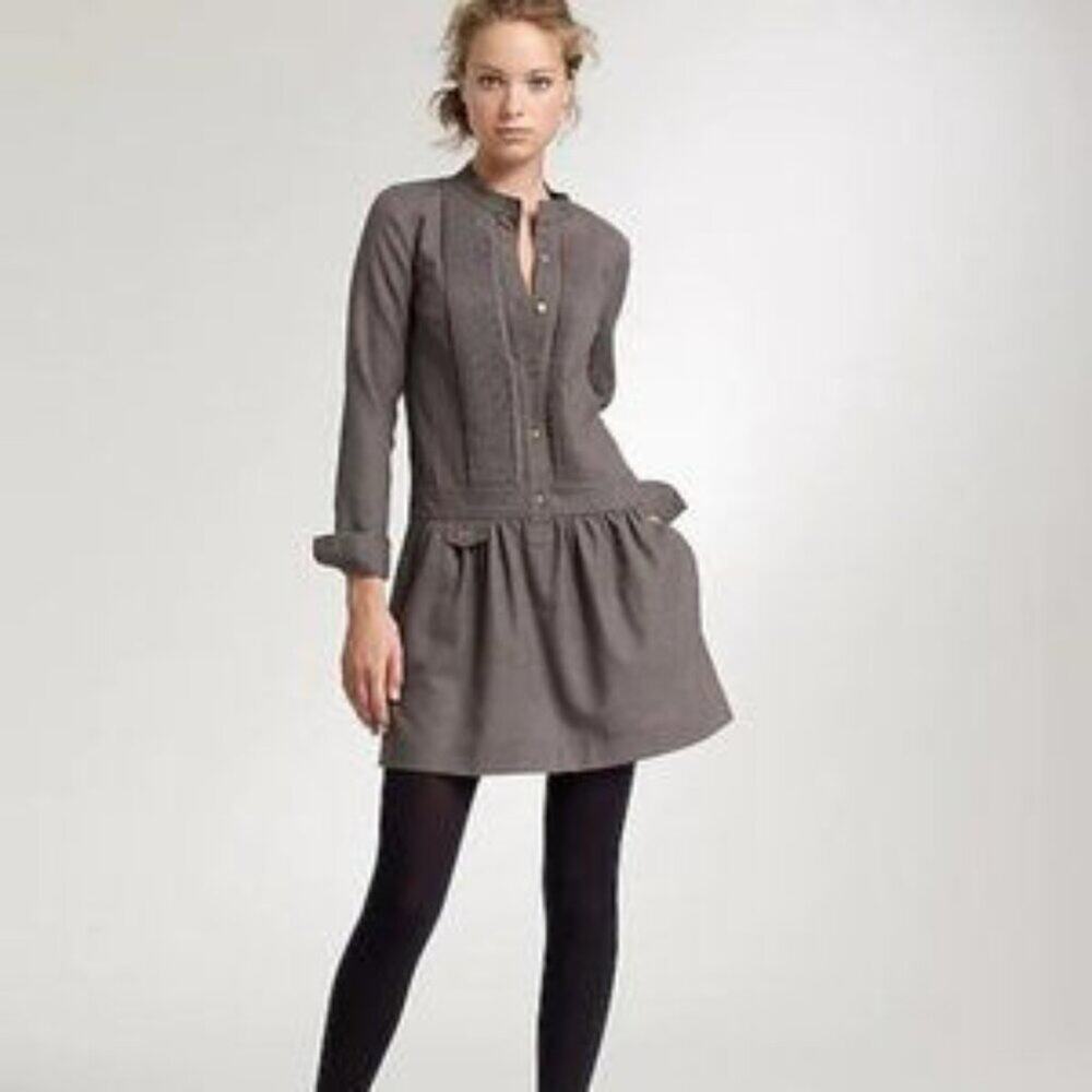 J. Crew Pintuck Drop Waist Shift Dress Wool Blend Long Sleeve Gray Size 4 - Picture 8 of 8